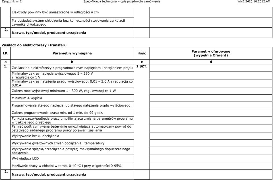 Minimalny zakres napięcia wyjściowego: 5 250 V z regulacją co 1 V Minimalny zakres natężenia prądu wyjściowego: 0,01 3,0 A z regulacją co 0,01A Zakres moc wyjściowej minimum 1-300 W, regulowanej co 1