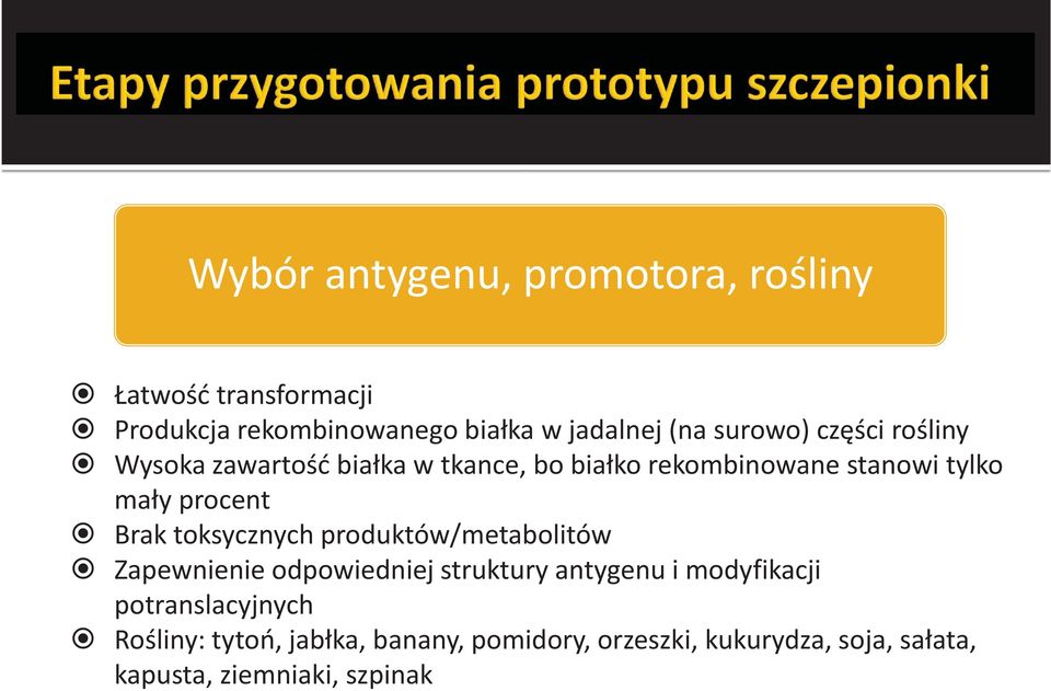 Brak toksycznych produktów/metabolitów Zapewnienie odpowiedniej struktury antygenu i modyfikacji