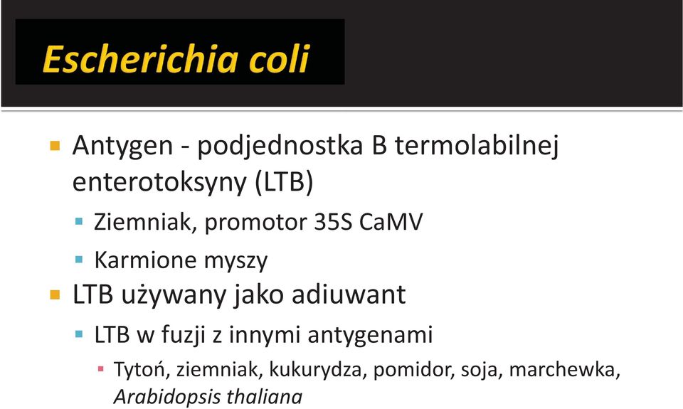 jako adiuwant LTB w fuzji z innymi antygenami Tytoń,