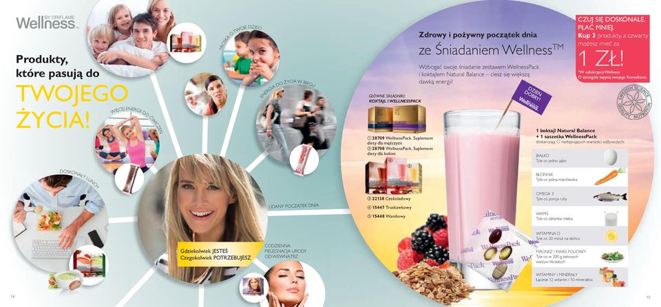 Suplement diety dla kobiet Zdrowy i pożywny początek dnia ze Śniadaniem Wellness TM Wzbogać swoje śniadanie zestawem WellnessPack i koktajlem Natural Balance ciesz się większą dawką energii!