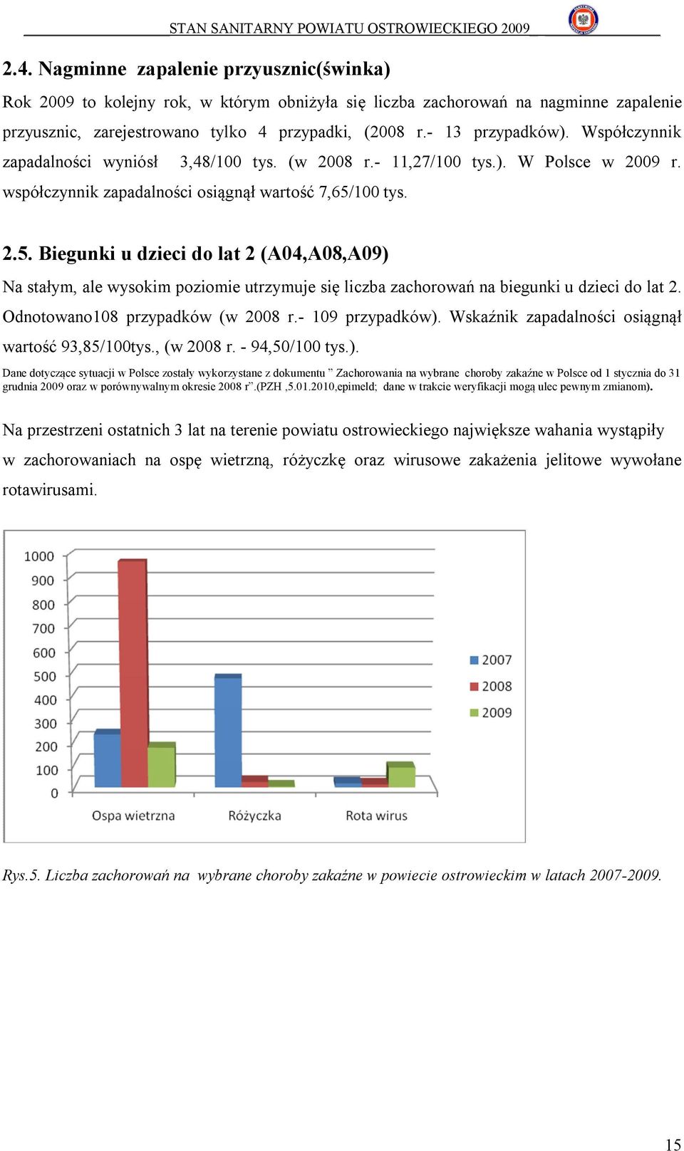 100 tys. 2.5. Biegunki u dzieci do lat 2 (A04,A08,A09) Na stałym, ale wysokim poziomie utrzymuje się liczba zachorowań na biegunki u dzieci do lat 2. Odnotowano108 przypadków (w 2008 r.