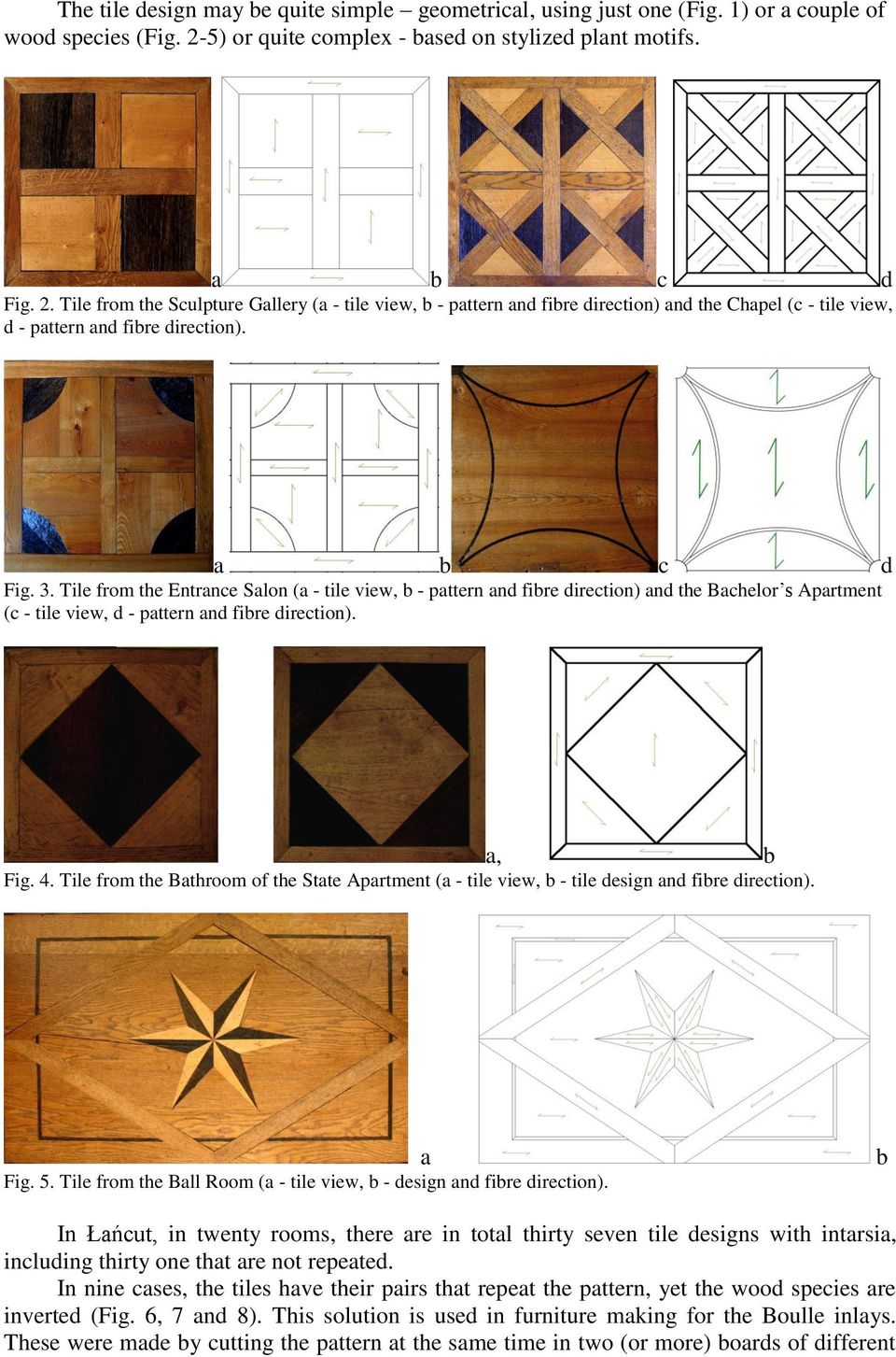 Tile from the Sculpture Gllery ( - tile view, b - pttern nd fibre direction) nd the Chpel (c - tile view, d - pttern nd fibre direction). b c d Fig. 3.