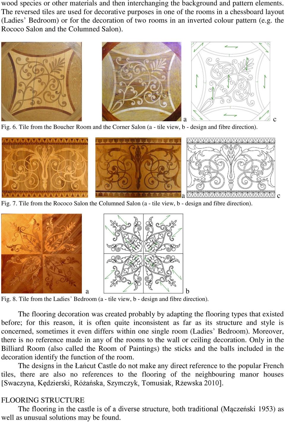 the Rococo Slon nd the Columned Slon). Fig. 6. Tile from the Boucher Room nd the Corner Slon ( - tile view, b - design nd fibre direction). c Fig. 7.