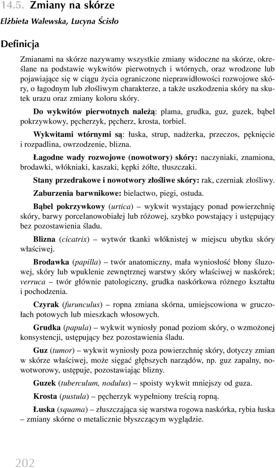 Do wykwitów pierwotnych należą: plama, grudka, guz, guzek, bąbel pokrzywkowy, pęcherzyk, pęcherz, krosta, torbiel.