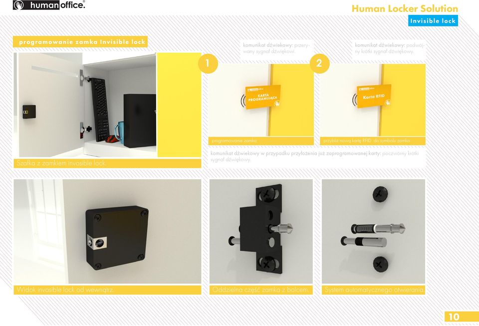 programowanie zamka przybliż nową kartę RFID do symbolu zamka Szafka z zamkiem invosible lock.