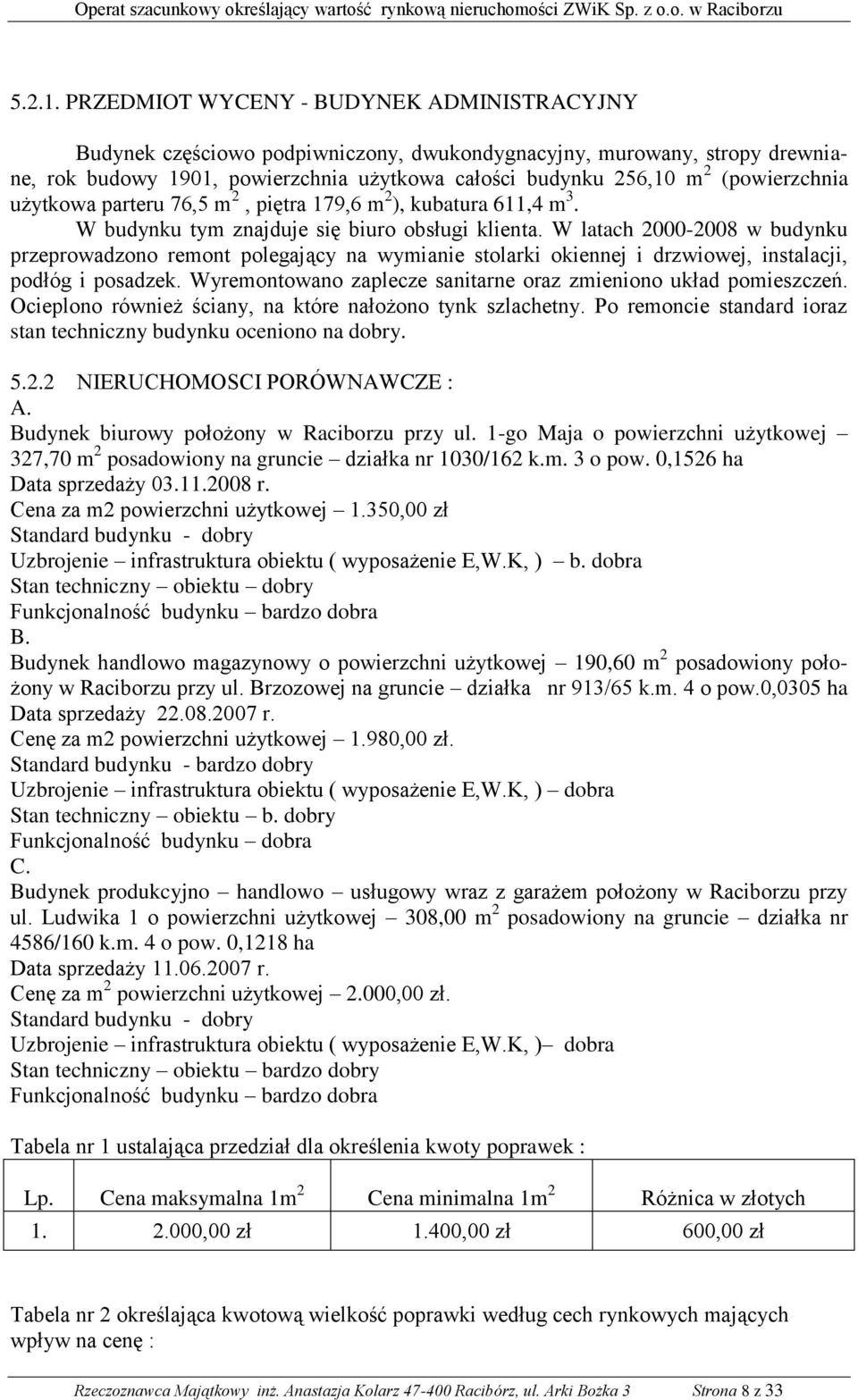 użytkowa parteru 76,5 m 2, piętra 179,6 m 2 ), kubatura 611,4 m 3. W budynku tym znajduje się biuro obsługi klienta.