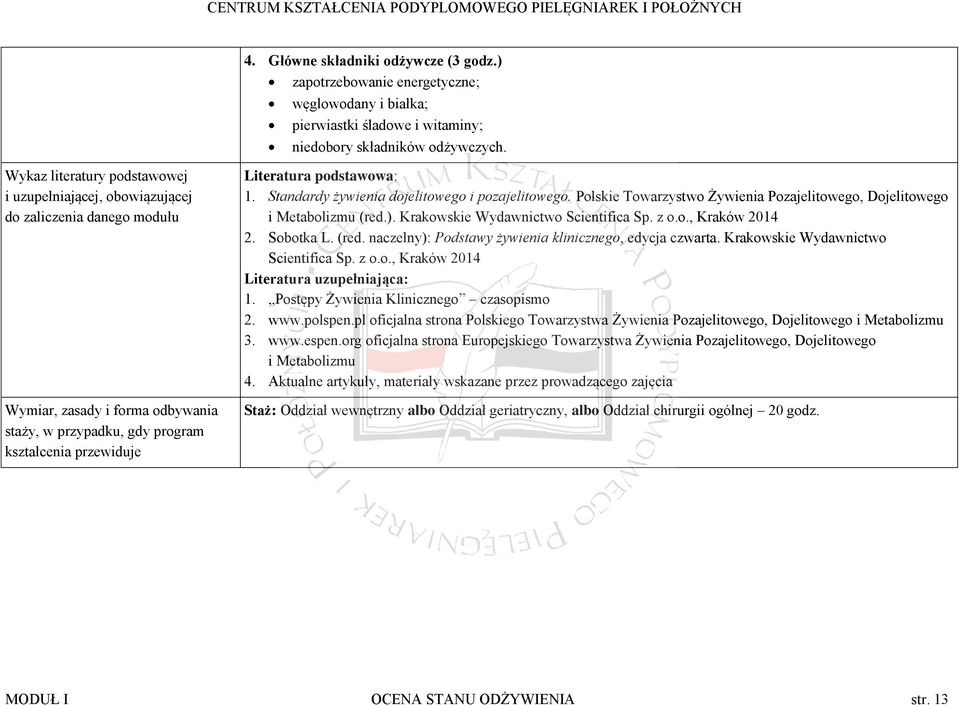 1. Standardy żywienia dojelitowego i pozajelitowego. Polskie Towarzystwo Żywienia Pozajelitowego, Dojelitowego i Metabolizmu (red.). Krakowskie Wydawnictwo Scientifica Sp. z o.o., Kraków 2014 2.