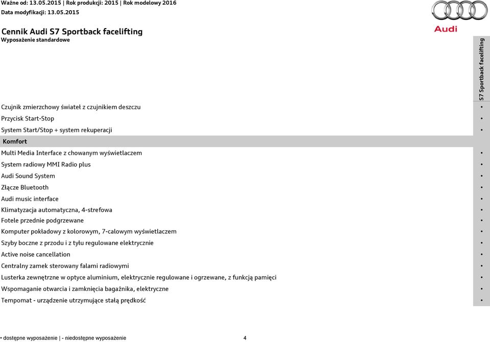 7-calowym wyświetlaczem Szyby boczne z przodu i z tyłu regulowane elektrycznie Active noise cancellation Centralny zamek sterowany falami radiowymi Lusterka zewnętrzne w optyce aluminium,