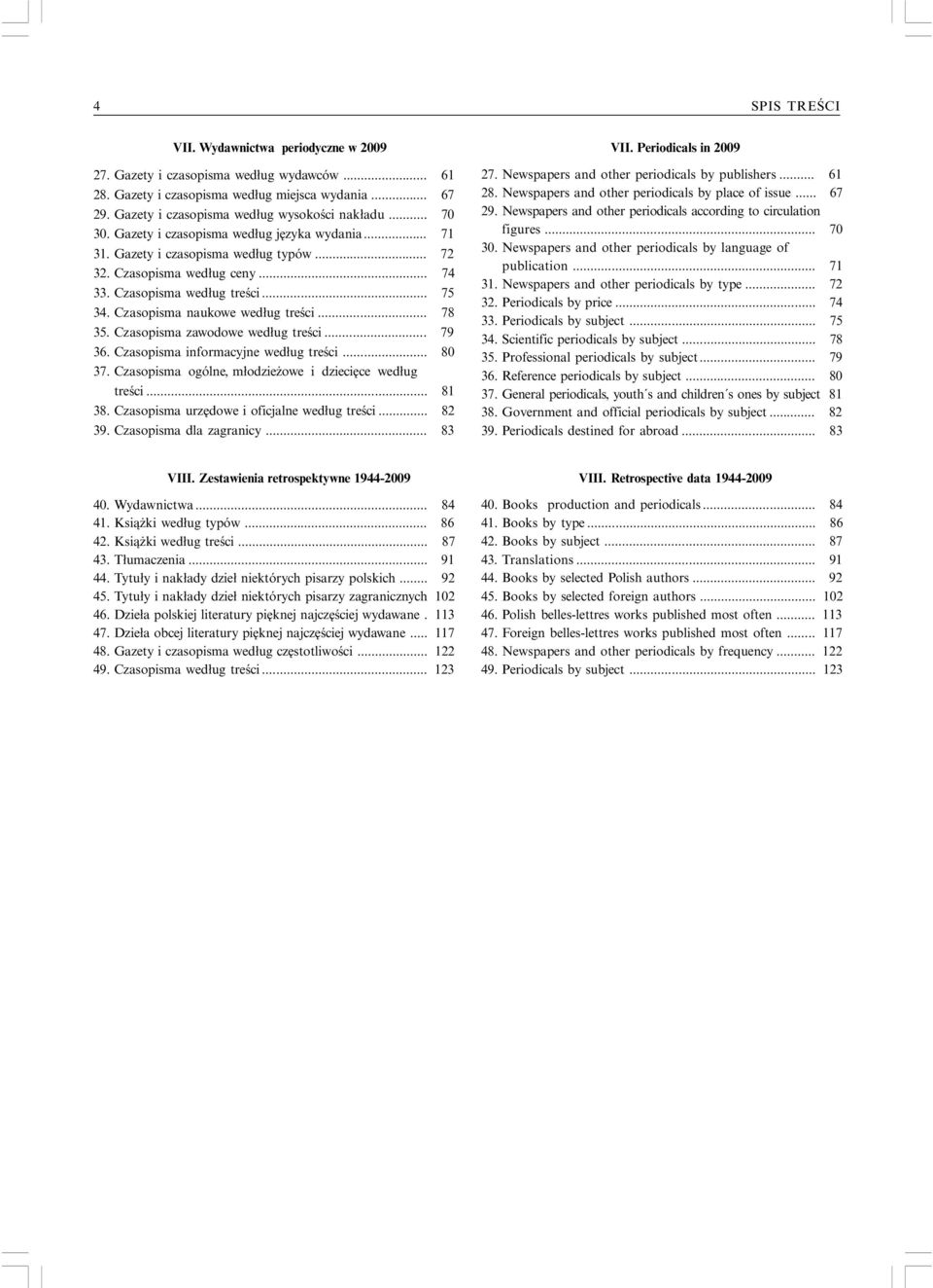 .. 78 35. Czasopisma zawodowe według treści... 79 36. Czasopisma informacyjne według treści... 80 37. Czasopisma ogólne, młodzieżowe i dziecięce według treści... 81 38.