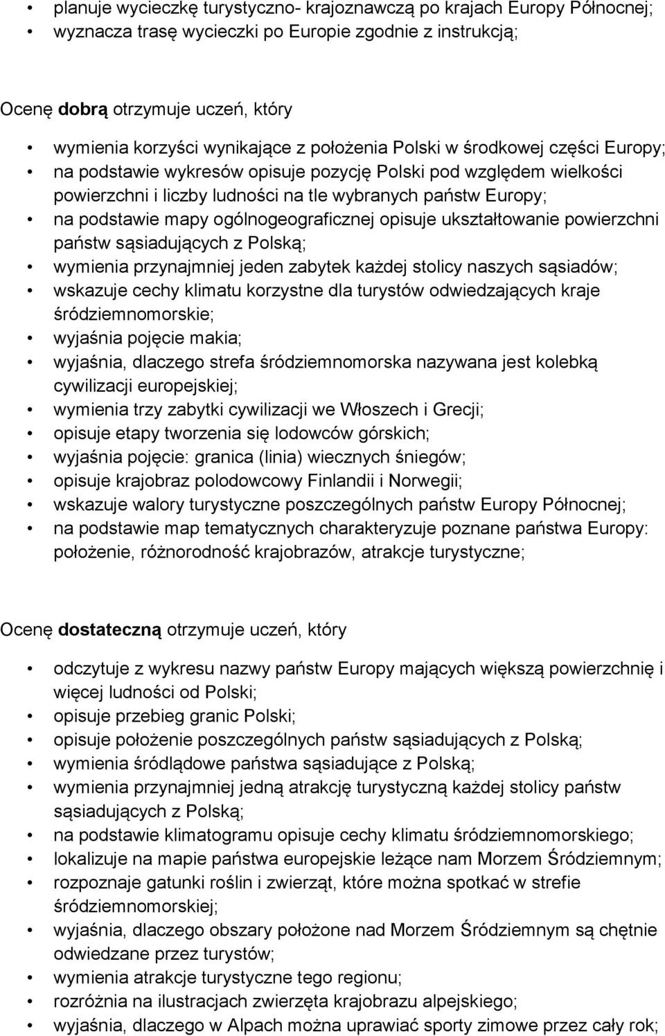 ogólnogeograficznej opisuje ukształtowanie powierzchni państw sąsiadujących z Polską; wymienia przynajmniej jeden zabytek każdej stolicy naszych sąsiadów; wskazuje cechy klimatu korzystne dla