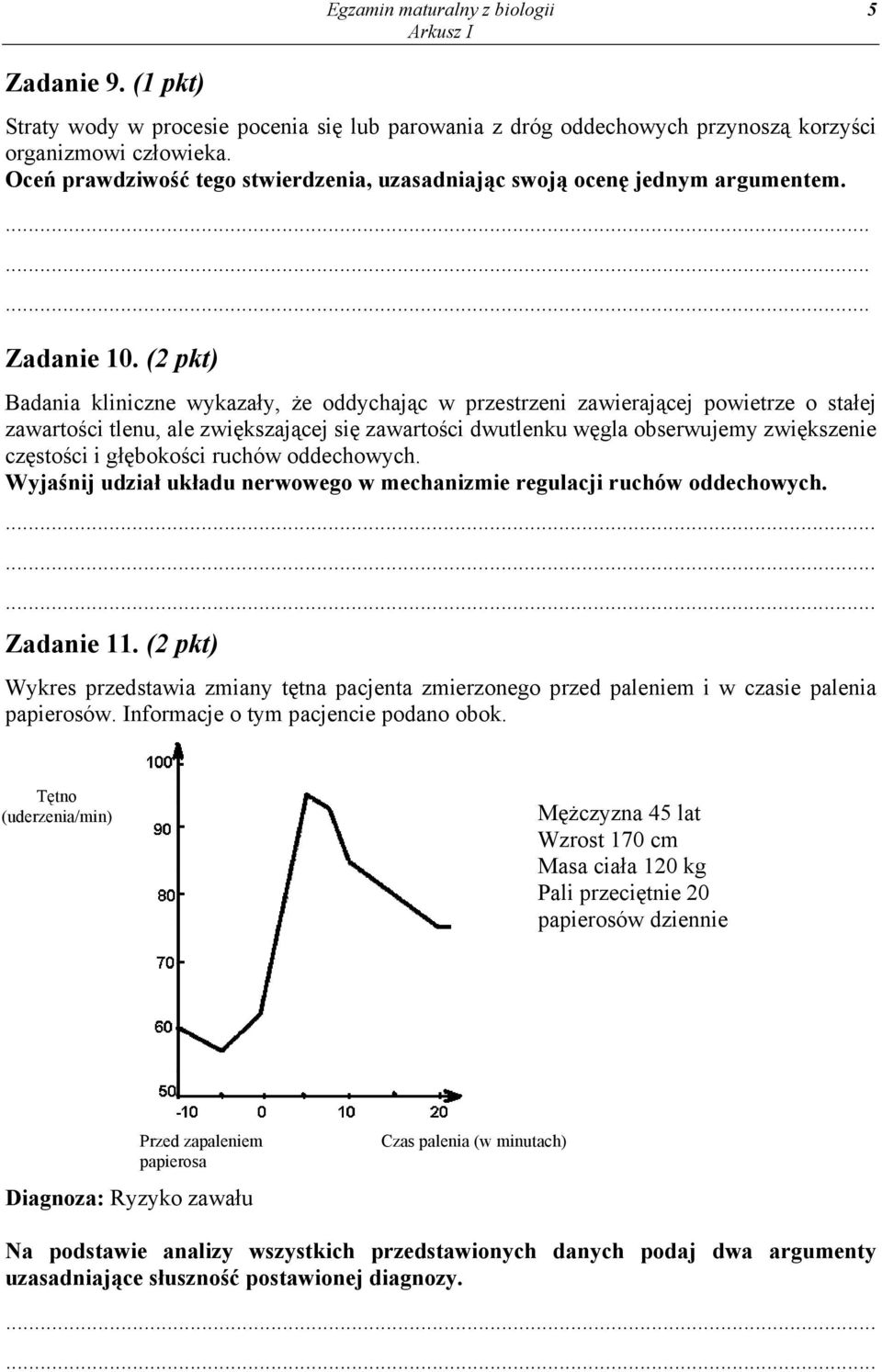 (2 pkt) Badania kliniczne wykazały, że oddychając w przestrzeni zawierającej powietrze o stałej zawartości tlenu, ale zwiększającej się zawartości dwutlenku węgla obserwujemy zwiększenie częstości i