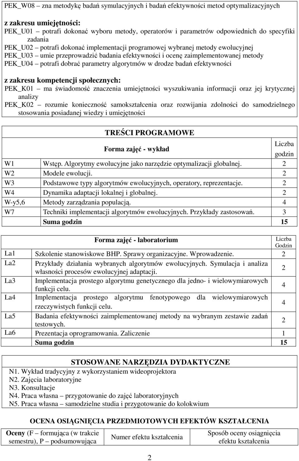 algorytmów w drodze badań efektywności z zakresu kompetencji społecznych: PEK_K01 ma świadomość znaczenia umiejętności wyszukiwania informacji oraz jej krytycznej analizy PEK_K0 rozumie konieczność