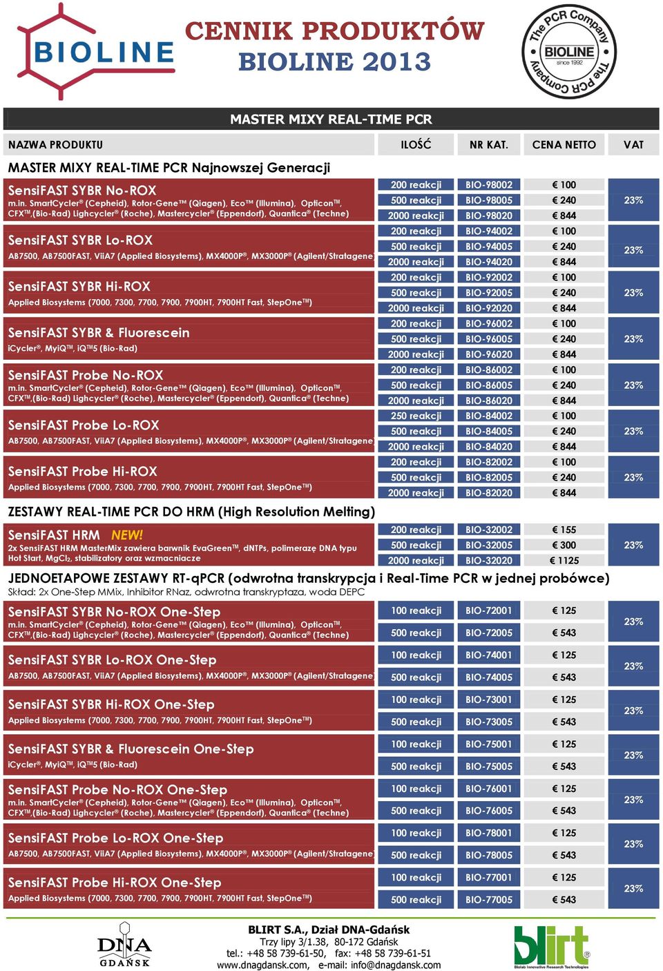 ViiA7 (Applied Biosystems), MX4000P, MX3000P (Agilent/Stratagene) SensiFAST SYBR Hi-ROX Applied Biosystems (7000, 7300, 7700, 7900, 7900HT, 7900HT Fast, StepOne TM ) SensiFAST SYBR & Fluorescein