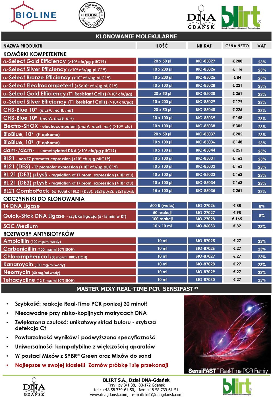 20 x 50 µl BIO-85030 251 -Select Silver Efficiency (T1 Resistant Cells) (>10 8 cfu/µg) 10 x 200 µl BIO-85029 179 CH3-Blue 10 9 (mcra, mcrb, mrr) 20 x 50 µl BIO-85040 226 CH3-Blue 10 8 (mcra, mcrb,