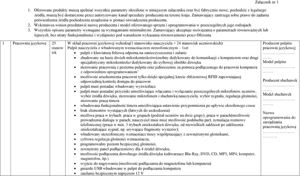 sprzedaży producenta na terenie kraju. Zamawiający zastrzega sobie prawo do żądania potwierdzenia źródła pochodzenia urządzenia w postaci oświadczenia producenta. 2.