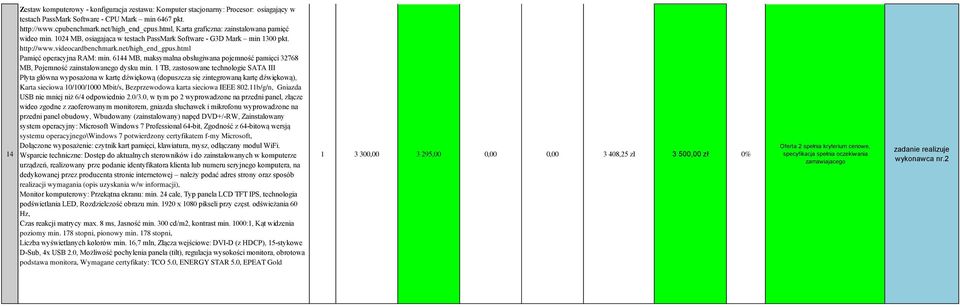 html Pamięć operacyjna RAM: min. 6144 MB, maksymalna obsługiwana pojemność pamięci 32768 MB, Pojemność zainstalowanego dysku min.