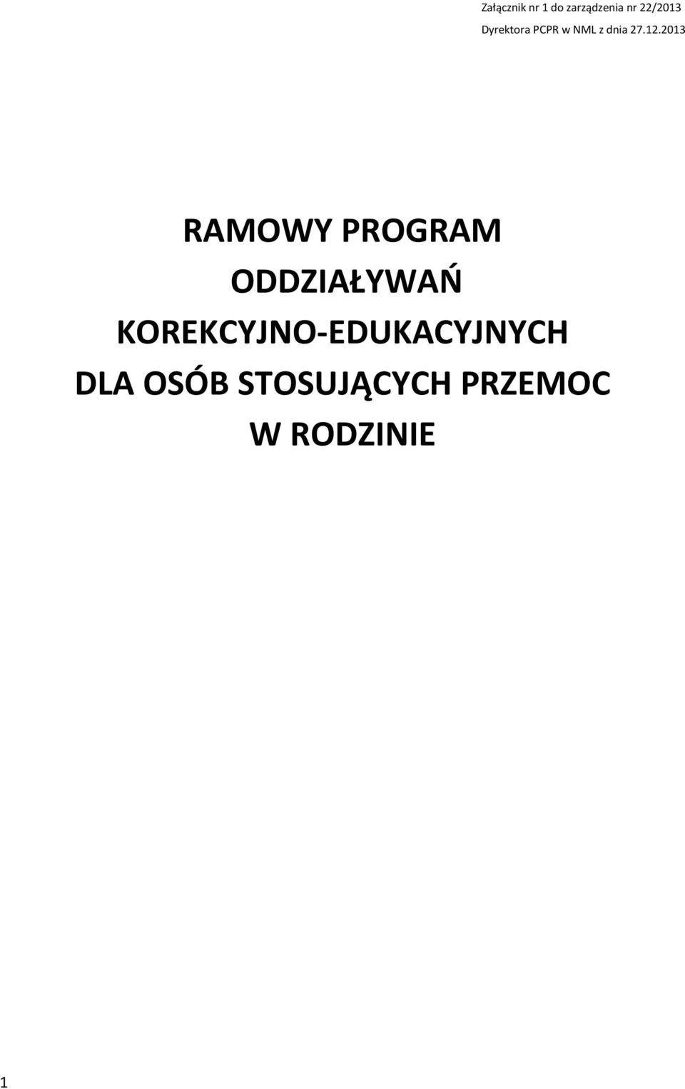 2013 RAMOWY PROGRAM ODDZIAŁYWAŃ