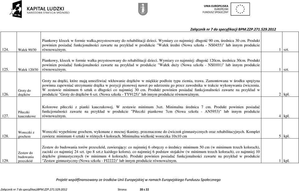 Wałek 120/30 Piankowy, klocek w formie wałka przystosowany do rehabilitacji dzieci. Wymiary co najmniej: długość 120cm, średnica 30cm.