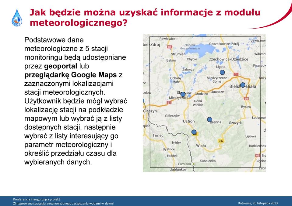 Maps z zaznaczonymi lokalizacjami stacji meteorologicznych.