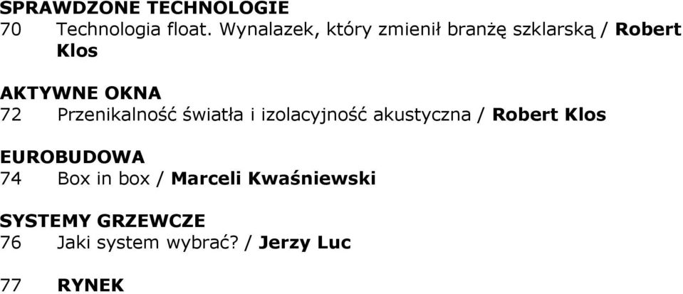 Przenikalność światła i izolacyjność akustyczna / Robert Klos