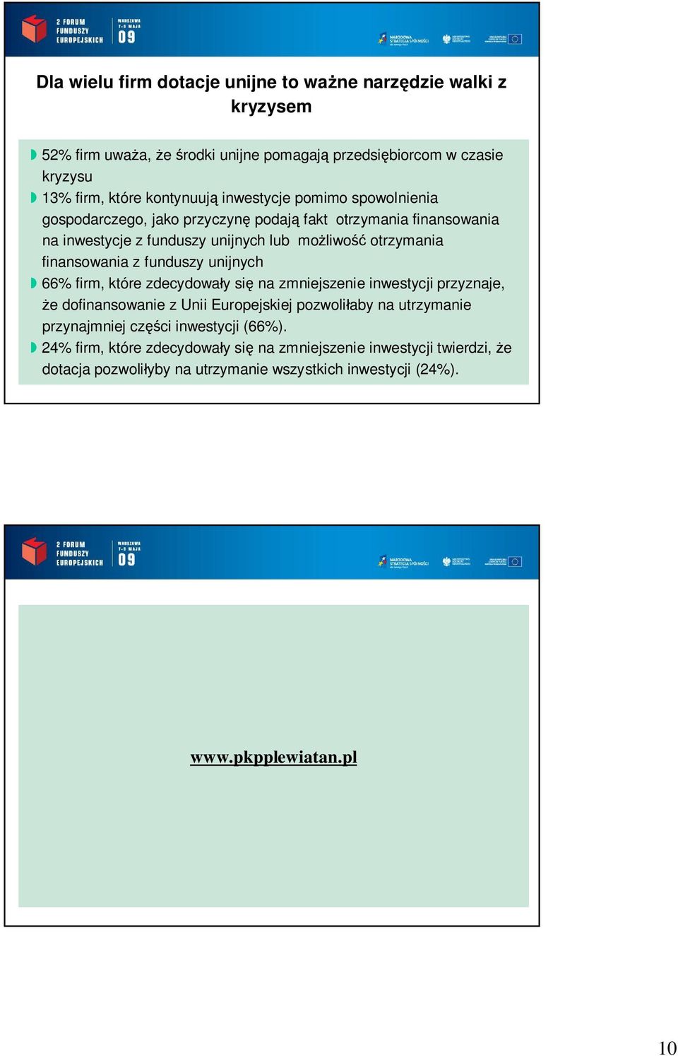 funduszy unijnych % firm, które zdecydowa y si na zmniejszenie inwestycji przyznaje, e dofinansowanie z Unii Europejskiej pozwoli aby na utrzymanie przynajmniej cz ci