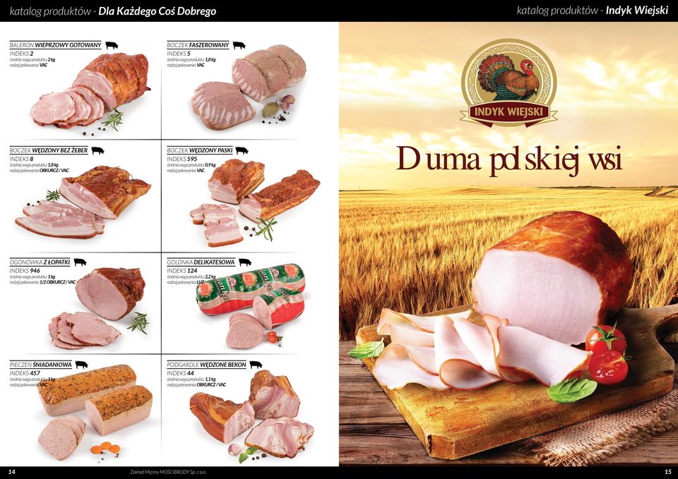 ŁOPATKI INDEKS 946 średnia waga produktu: 1 kg rodzaj pakowania: 1/2 OBKURCZ / VAC GOLONKA DELIKATESOWA INDEKS 124 średnia waga produktu: 2,2 kg PIECZEŃ ŚNIADANIOWA