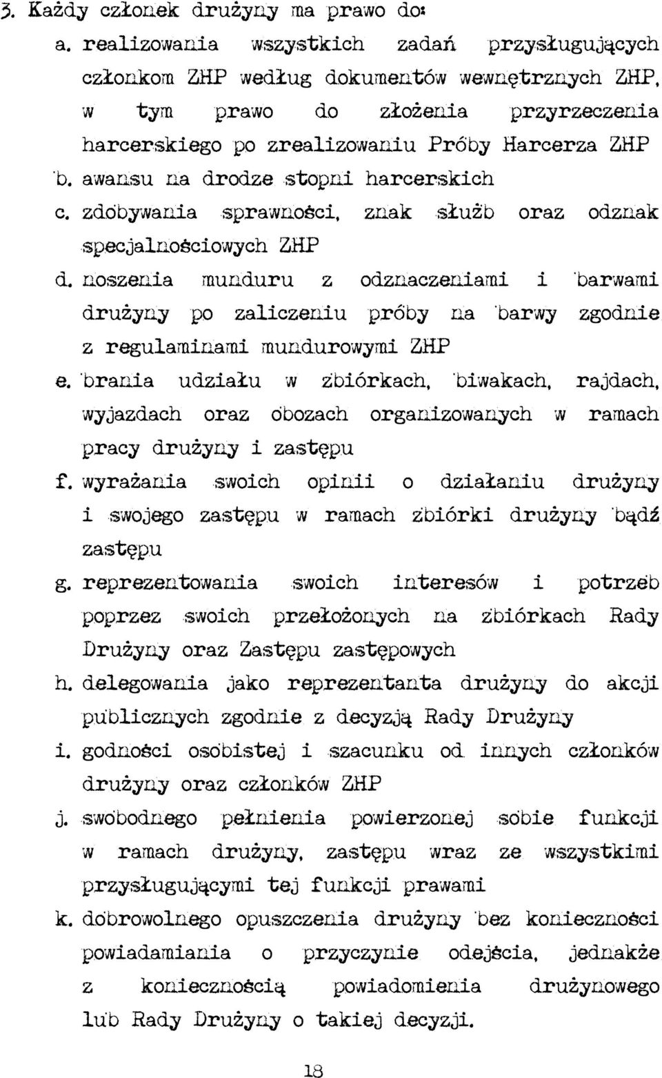 awansu na drodze stopni harcerskich c. zdobywania sprawności, znak służb oraz odznak specjalnościowych ZHP d.