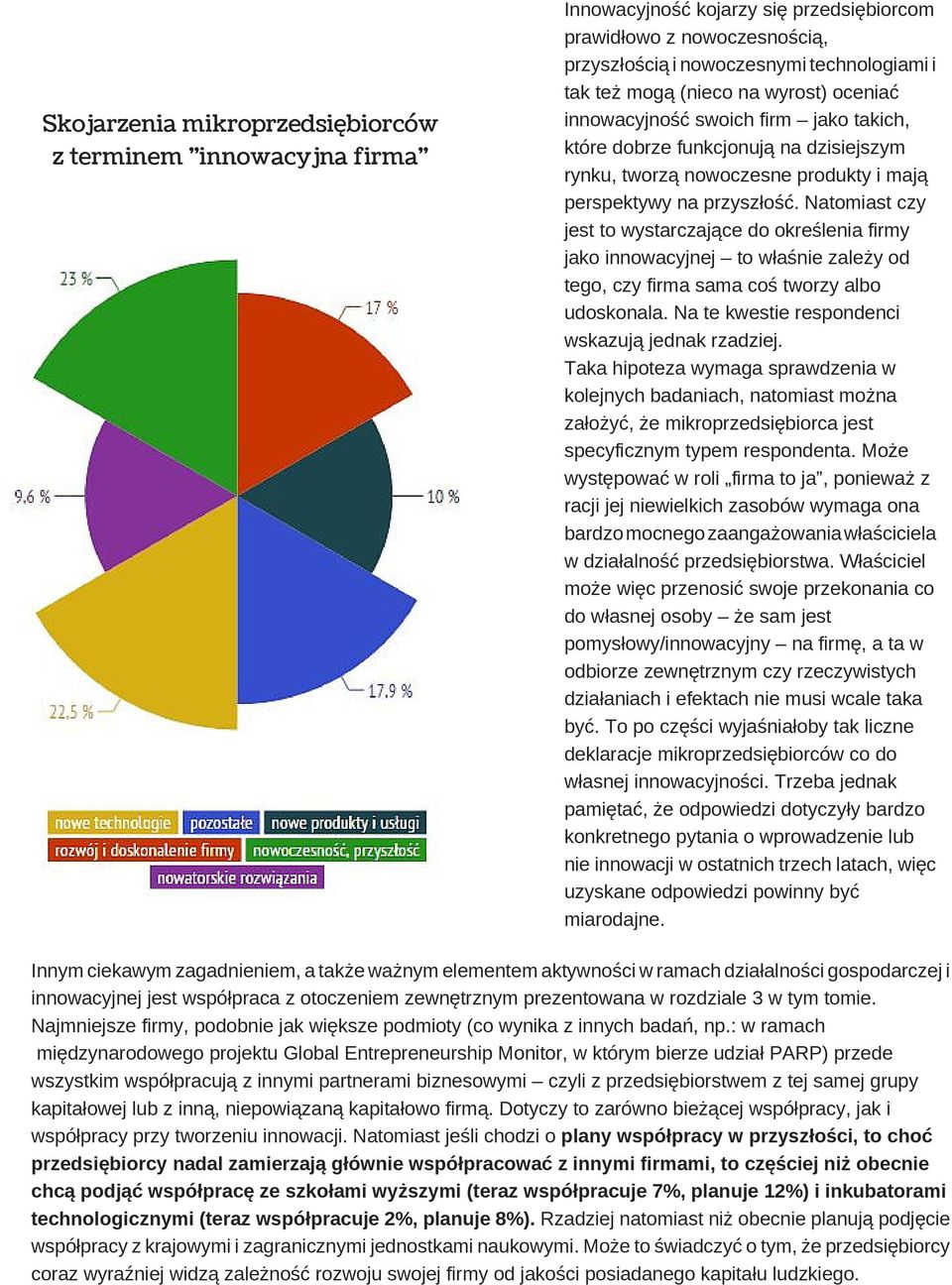 Natomiast czy jest to wystarczające do określenia firmy jako innowacyjnej to właśnie zależy od tego, czy firma sama coś tworzy albo udoskonala. Na te kwestie respondenci wskazują jednak rzadziej.