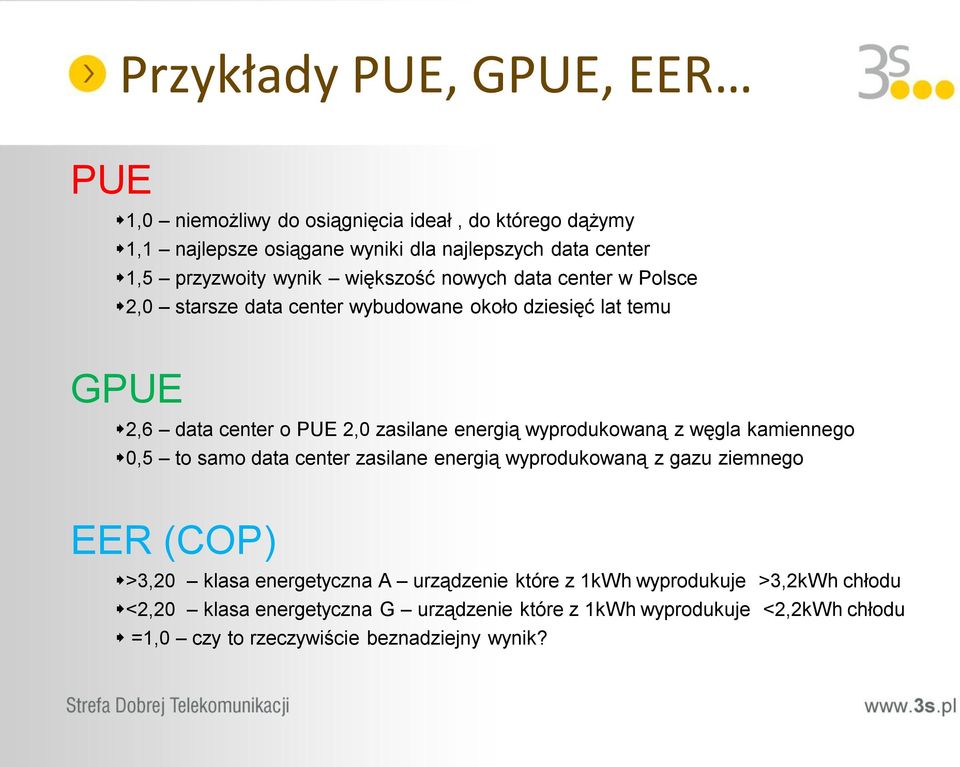 energią wyprodukowaną z węgla kamiennego 0,5 to samo data center zasilane energią wyprodukowaną z gazu ziemnego EER (COP) >3,20 klasa energetyczna A