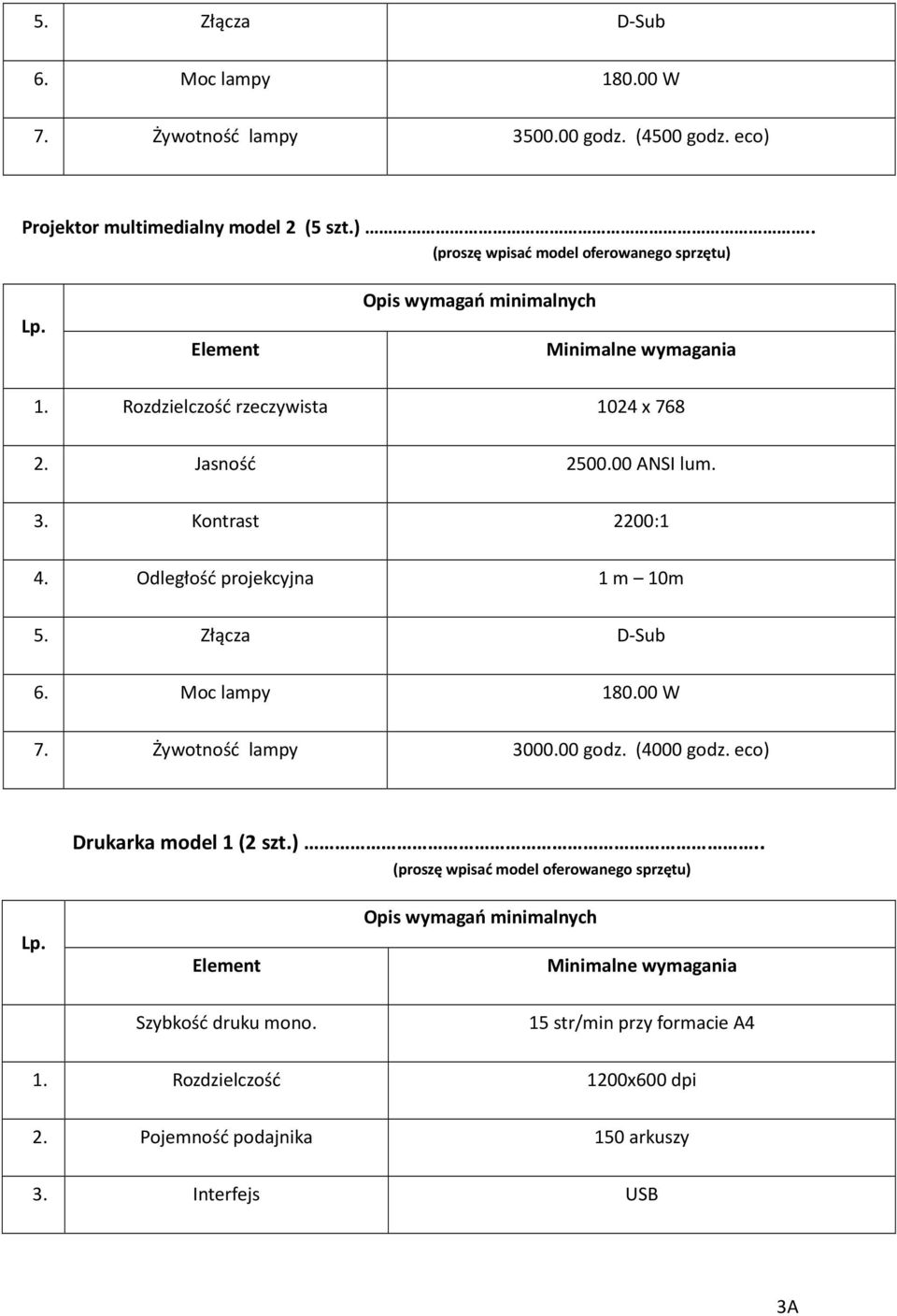 Kontrast 2200:1 4. Odległość projekcyjna 1 m 10m 5. Złącza D-Sub 6. Moc lampy 180.00 W 7. Żywotność lampy 3000.00 godz.