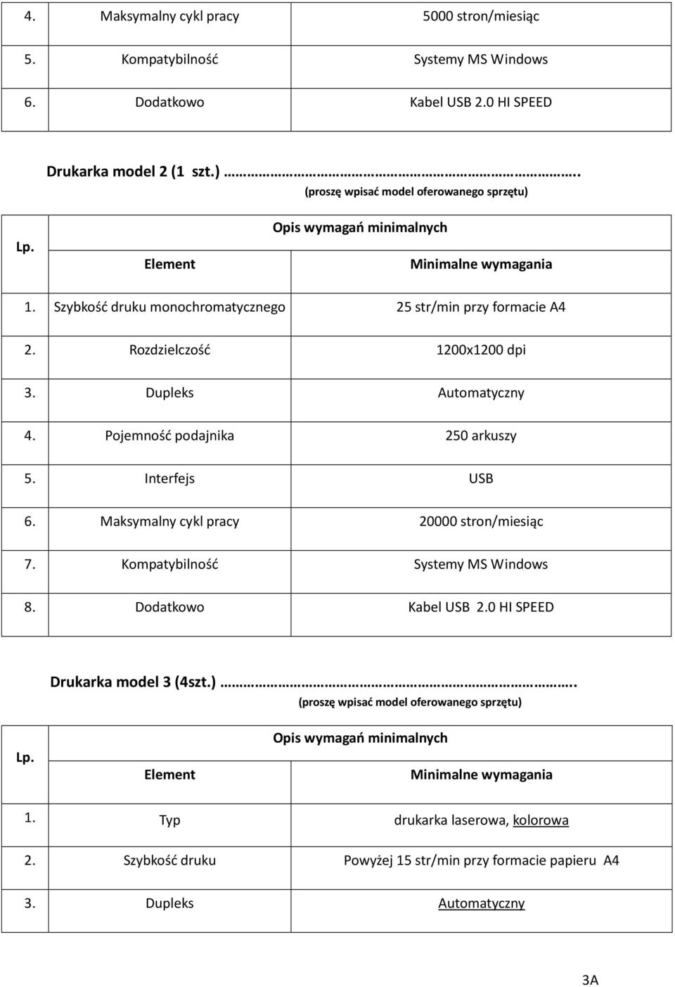 Pojemność podajnika 250 arkuszy 5. Interfejs USB 6. Maksymalny cykl pracy 20000 stron/miesiąc 7. Kompatybilność Systemy MS Windows 8.