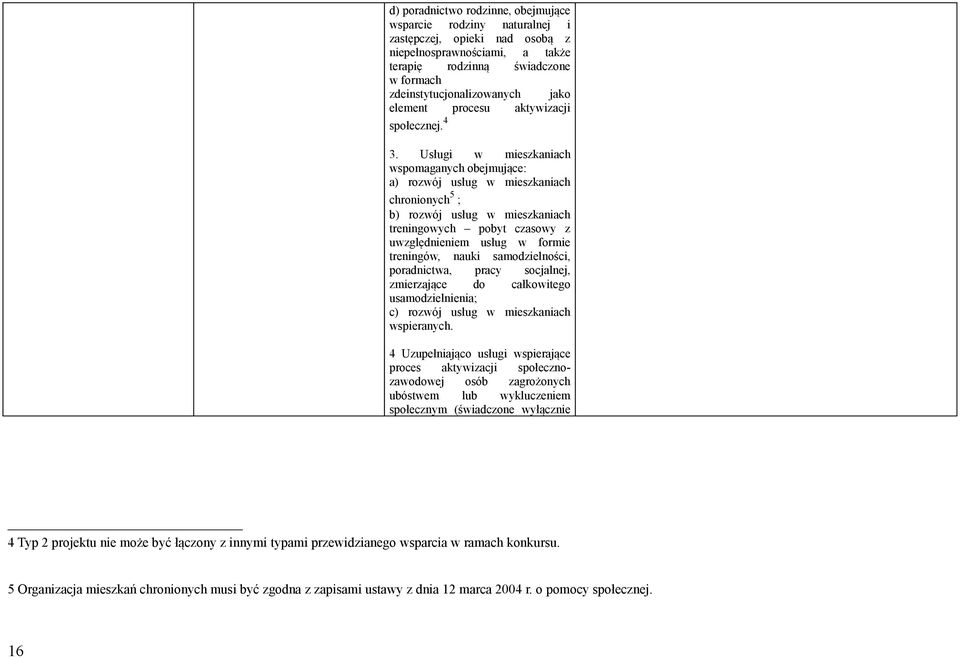 Usługi w mieszkaniach wspomaganych obejmujące: a) rozwój usług w mieszkaniach chronionych 5 ; b) rozwój usług w mieszkaniach treningowych pobyt czasowy z uwzględnieniem usług w formie treningów,