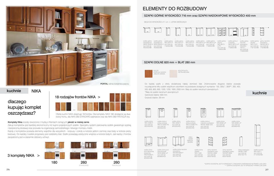 716/800/288 narożnik wewnętrzny NKGNWU -60/72-L 716/600/600 otwarta NKG-15/72 716/150/288 górny narożnik zewnętrzny NKGNZ-30/72 716/288/288 SZAFKI DOLNE 820 mm + BLAT 280 mm KOLOR KORPUSU SZAFEK:
