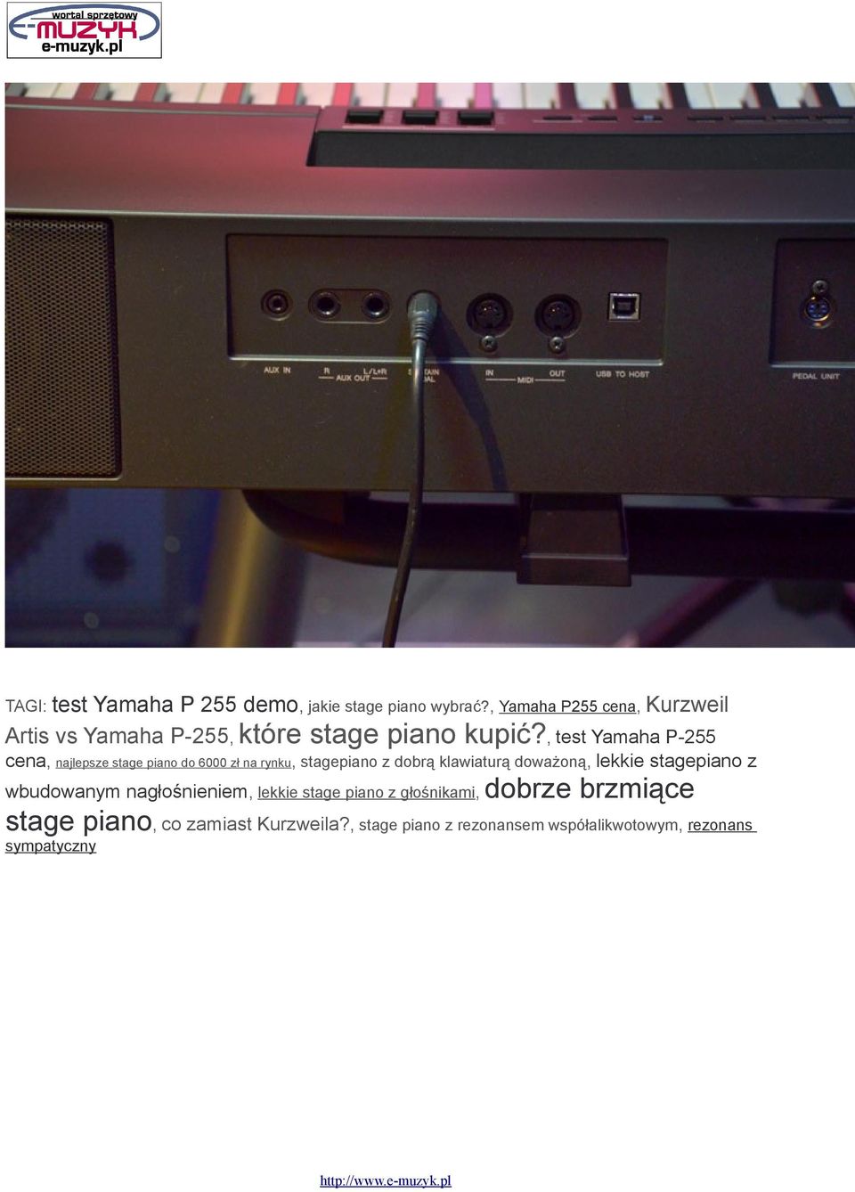 , test Yamaha P-255 cena, najlepsze stage piano do 6000 zł na rynku, stagepiano z dobrą klawiaturą doważoną,