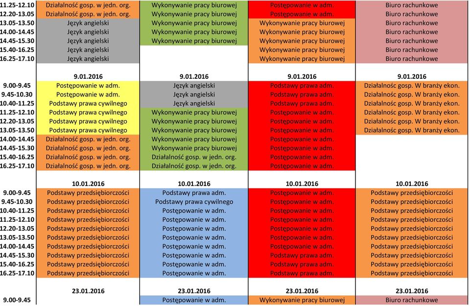 45-15.30 Język angielski Wykonywanie pracy biurowej Wykonywanie pracy biurowej Biuro rachunkowe 15.40-16.25 Język angielski Wykonywanie pracy biurowej Biuro rachunkowe 16.25-17.