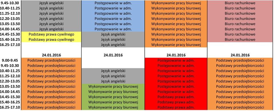 50 Język angielski Postępowanie w adm. Wykonywanie pracy biurowej Biuro rachunkowe 14.00-14.45 Język angielski Postępowanie w adm. Wykonywanie pracy biurowej Biuro rachunkowe 14.45-15.