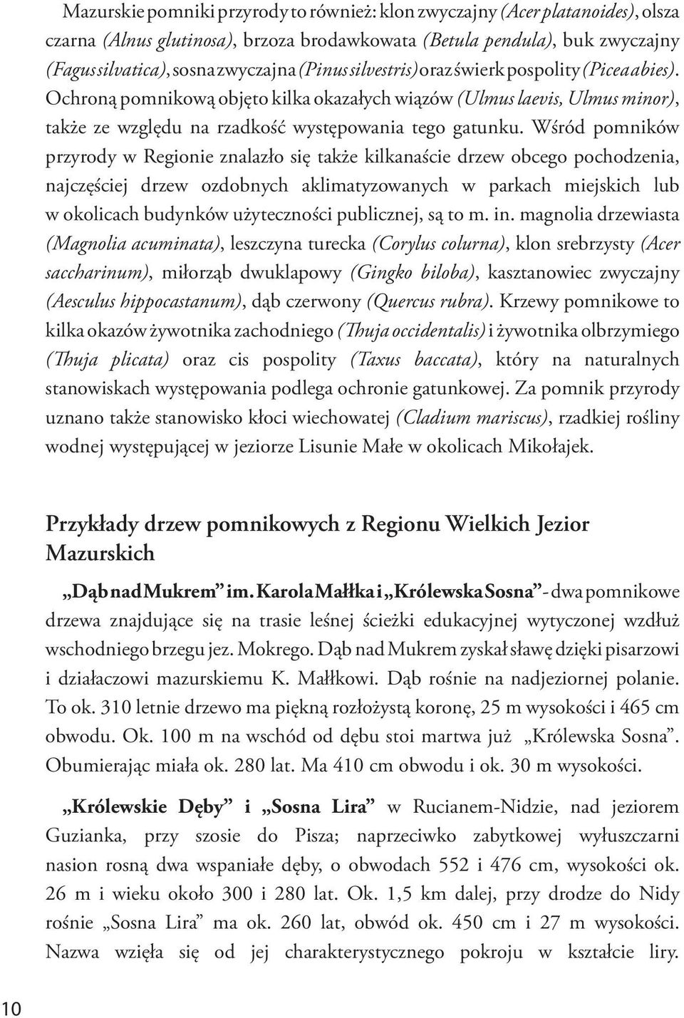 Wśród pomników przyrody w Regionie znalazło się także kilkanaście drzew obcego pochodzenia, najczęściej drzew ozdobnych aklimatyzowanych w parkach miejskich lub w okolicach budynków użyteczności