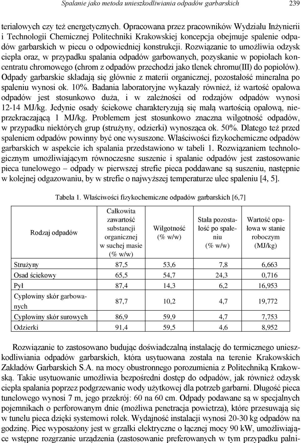 Rozwiązanie to umożliwia odzysk ciepła oraz, w przypadku spalania odpadów garbowanych, pozyskanie w popiołach koncentratu chromowego (chrom z odpadów przechodzi jako tlenek chromu(iii) do popiołów).