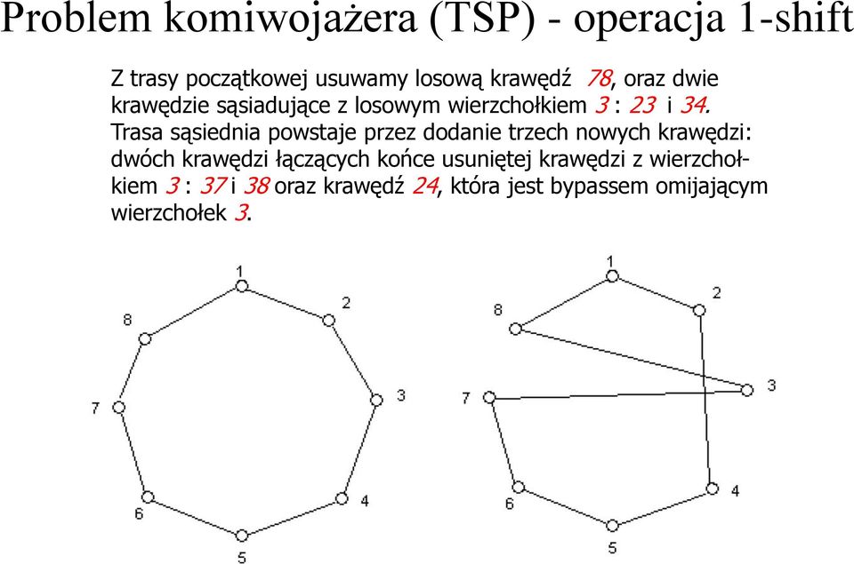 Trasa sąsiednia powstaje przez dodanie trzech nowych krawędzi: dwóch krawędzi łączących