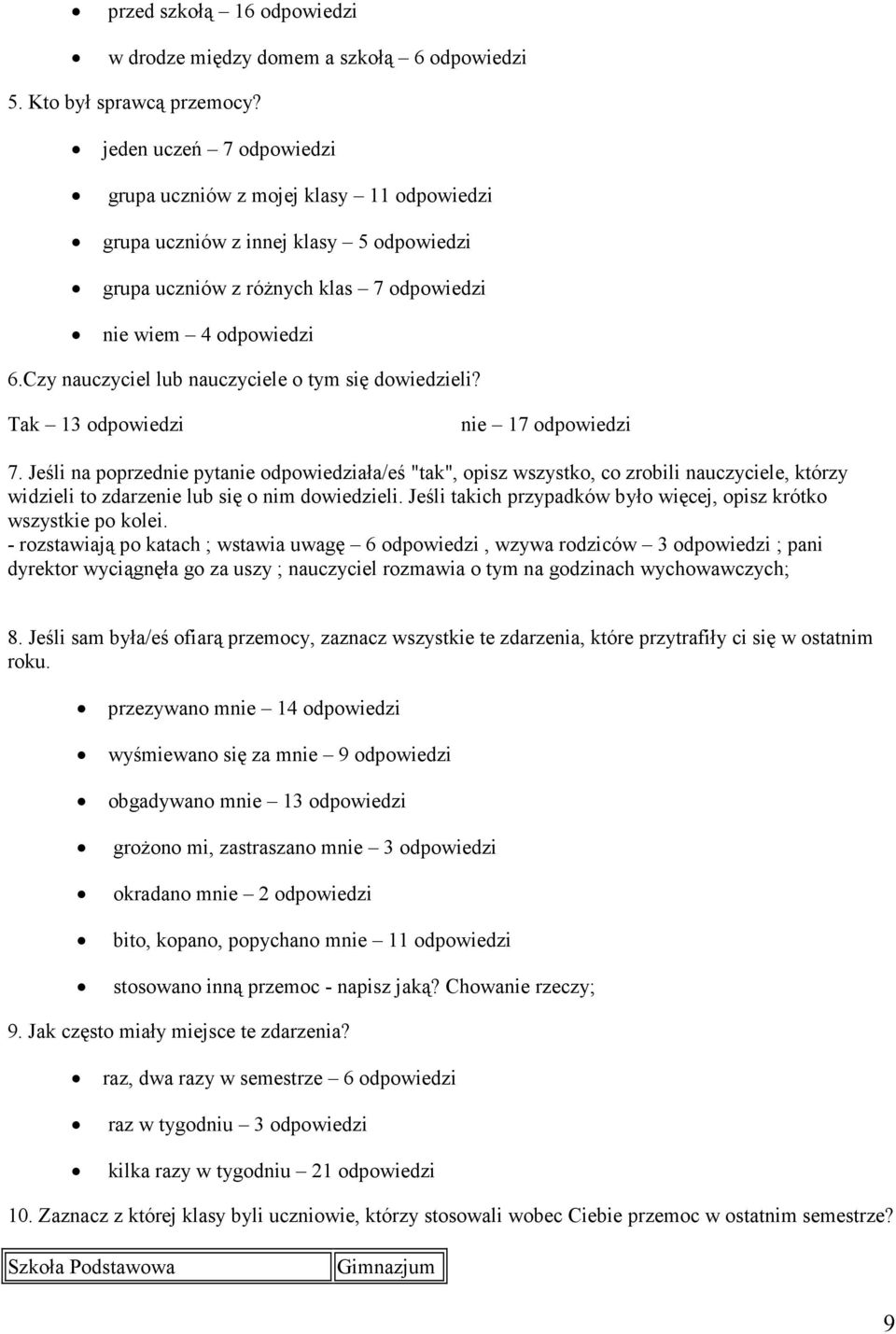 Czy nauczyciel lub nauczyciele o tym się dowiedzieli? Tak 13 odpowiedzi nie 17 odpowiedzi 7.