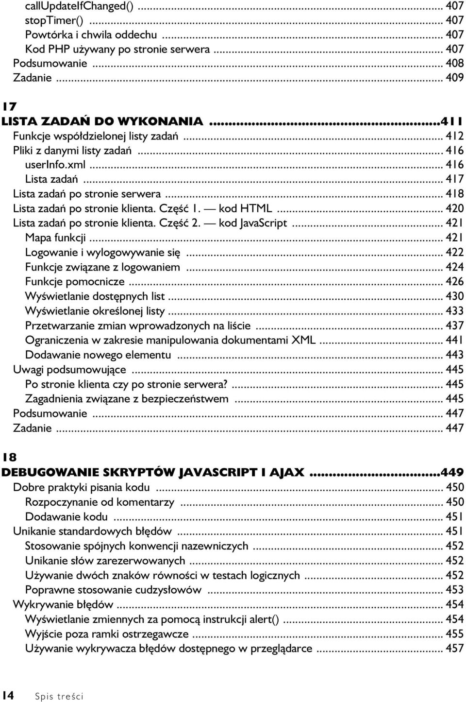 kod HTML... 420 Lista zadań po stronie klienta. Część 2. kod JavaScript... 421 Mapa funkcji... 421 Logowanie i wylogowywanie się... 422 Funkcje związane z logowaniem... 424 Funkcje pomocnicze.