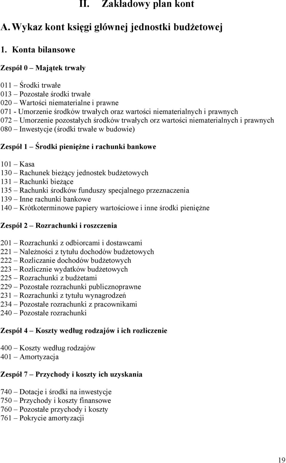 Umorzenie pozostałych środków trwałych orz wartości niematerialnych i prawnych 080 Inwestycje (środki trwałe w budowie) Zespół 1 Środki pieniężne i rachunki bankowe 101 Kasa 130 Rachunek bieżący