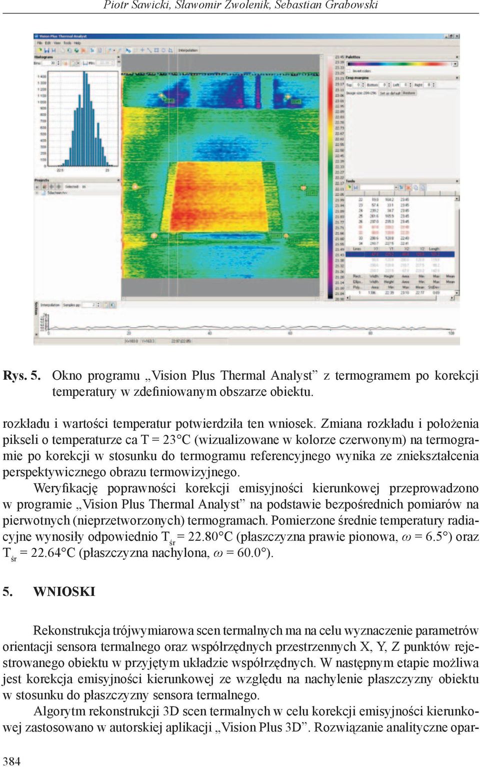 Zmiana rozkładu i położenia pikseli o temperaturze ca T = 23 C (wizualizowane w kolorze czerwonym) na termogramie po korekcji w stosunku do termogramu referencyjnego wynika ze zniekształcenia