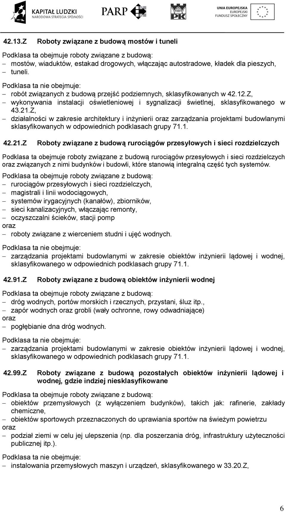 Z, działalności w zakresie architektury i inżynierii oraz zarządzania projektami budowlanymi 42.21.