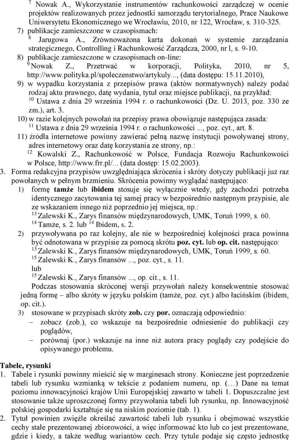 Wrocław, s. 310-325. 7) publikacje zamieszczone w czasopismach: 8 Jarugowa A., Zrównoważona karta dokonań w systemie zarządzania strategicznego, Controlling i Rachunkowość Zarządcza, 2000, nr l, s.