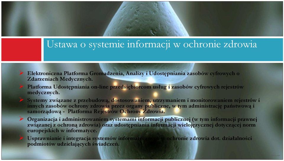 Systemy związane z przebudową, dostosowaniem, utrzymaniem i monitorowaniem rejestrów i innych zasobów ochrony zdrowia przez organy publiczne, w tym administrację państwową i samorządową - Platforma