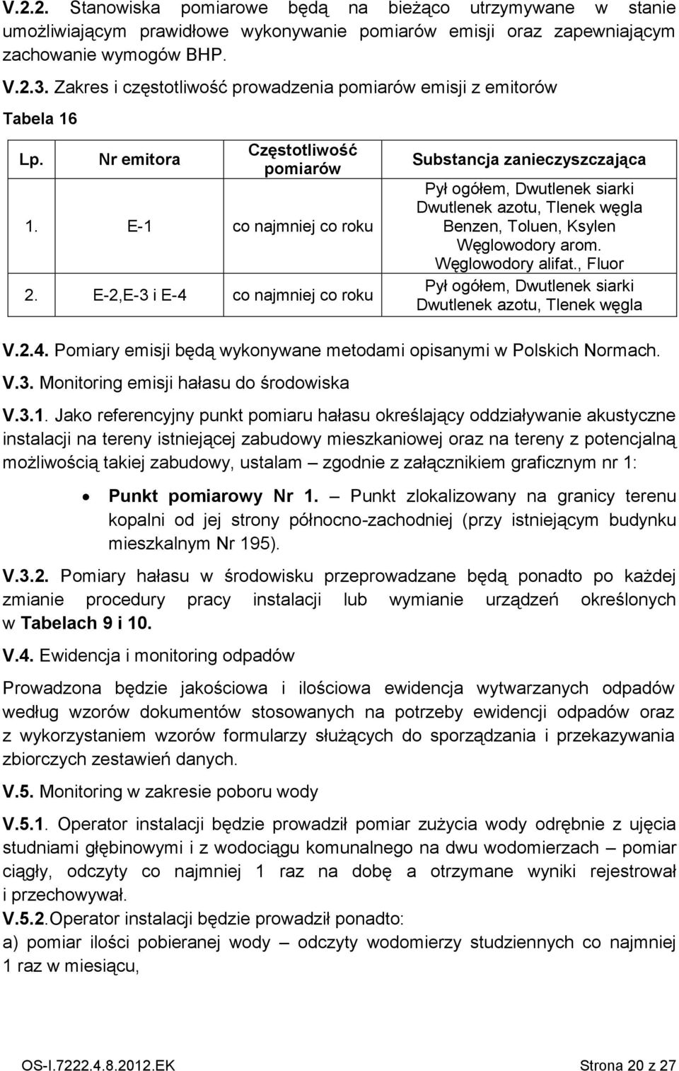 E2,E3 i E4 co najmniej co roku Substancja zanieczyszczająca Pył ogółem, Dwutlenek siarki Dwutlenek azotu, Tlenek węgla Benzen, Toluen, Ksylen Węglowodory arom. Węglowodory alifat.