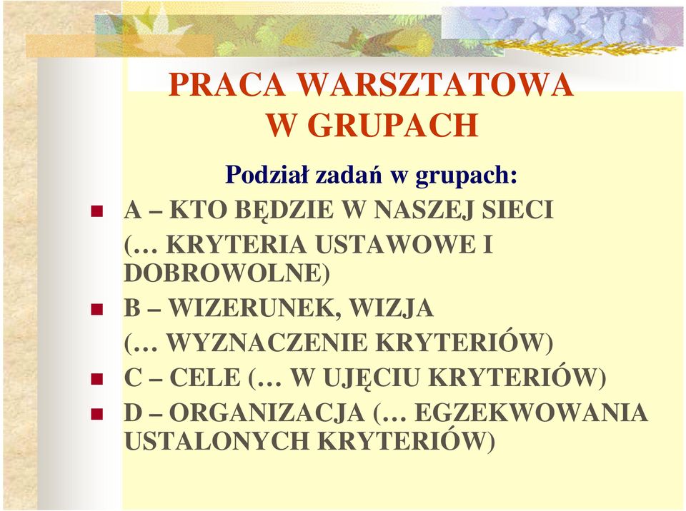 WIZERUNEK, WIZJA ( WYZNACZENIE KRYTERIÓW) C CELE ( W UJĘCIU