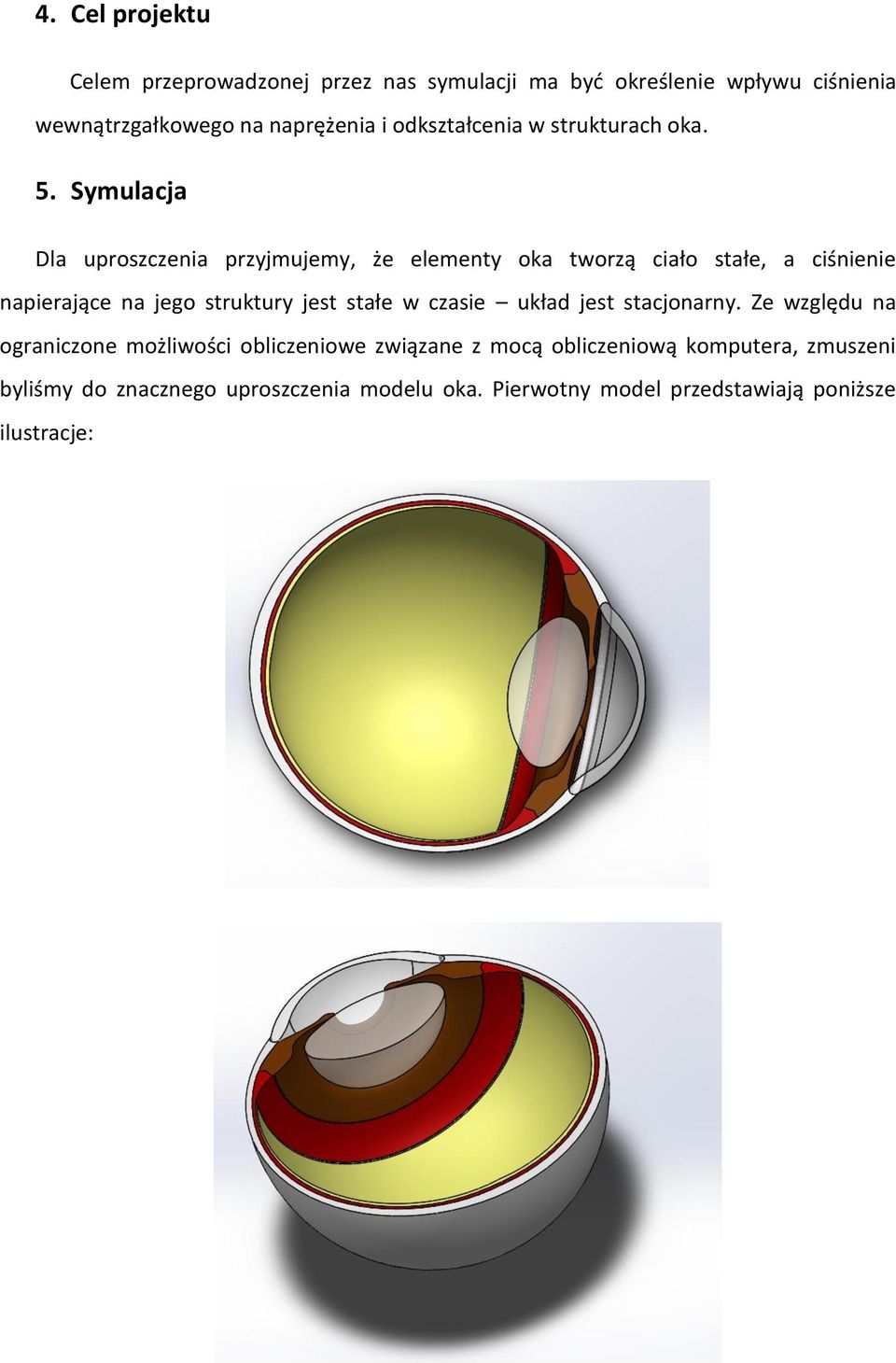 Symulacja Dla uproszczenia przyjmujemy, że elementy oka tworzą ciało stałe, a ciśnienie napierające na jego struktury jest stałe
