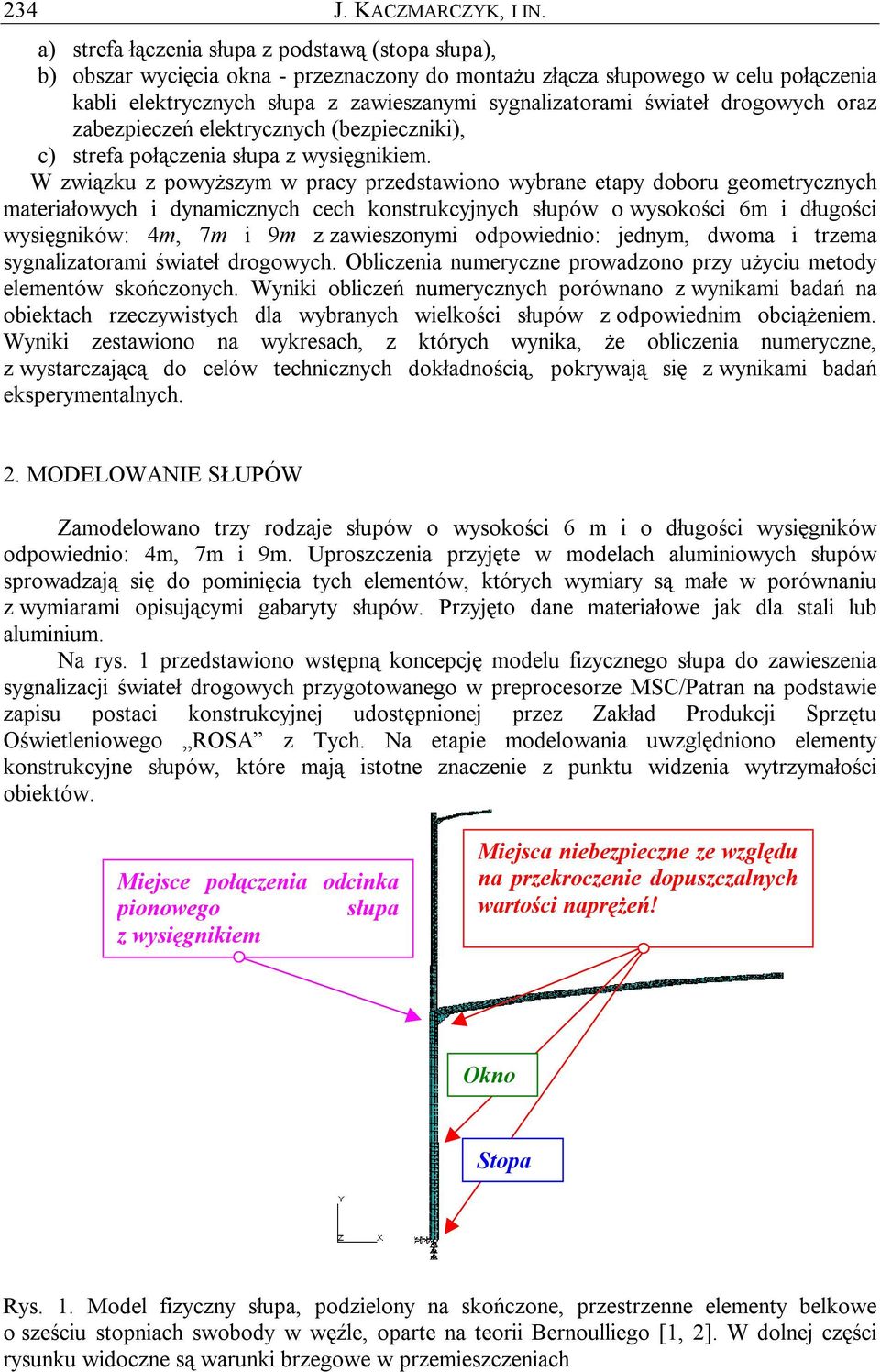 świateł drogowych oraz zabezpieczeń elektrycznych (bezpieczniki), c) strefa połączenia słupa z wysięgnikiem.